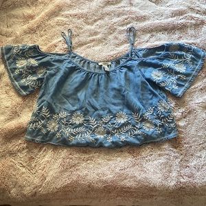 Forever 21 denim embroidered top